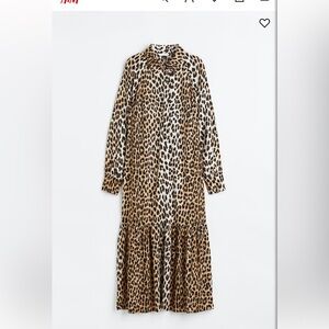 HM PATTERNED SHIRT DRESS SZ L Brown/Leopard print NWT